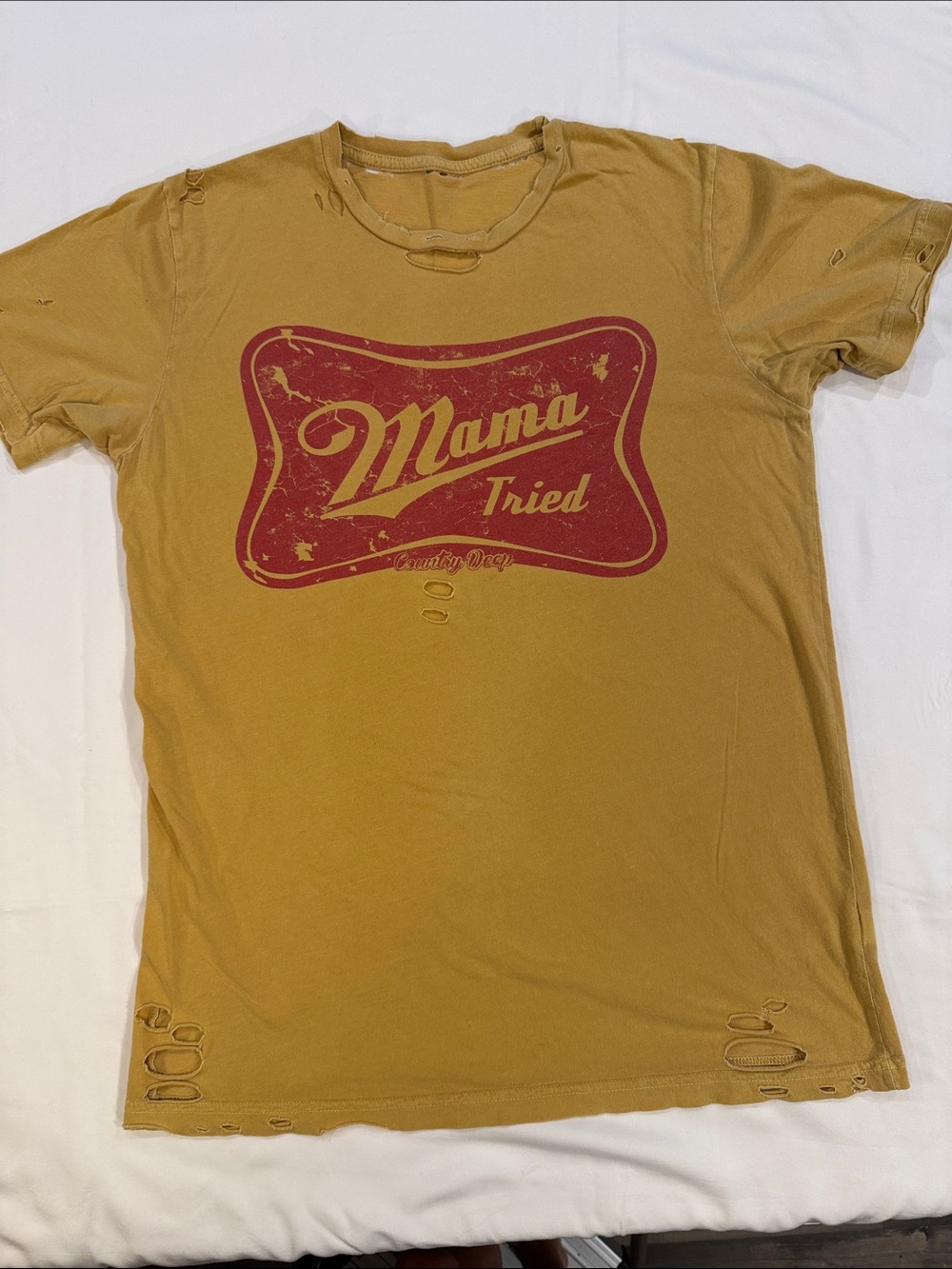 Mama Tried Distressed Short Sleeve Tee - Mustard